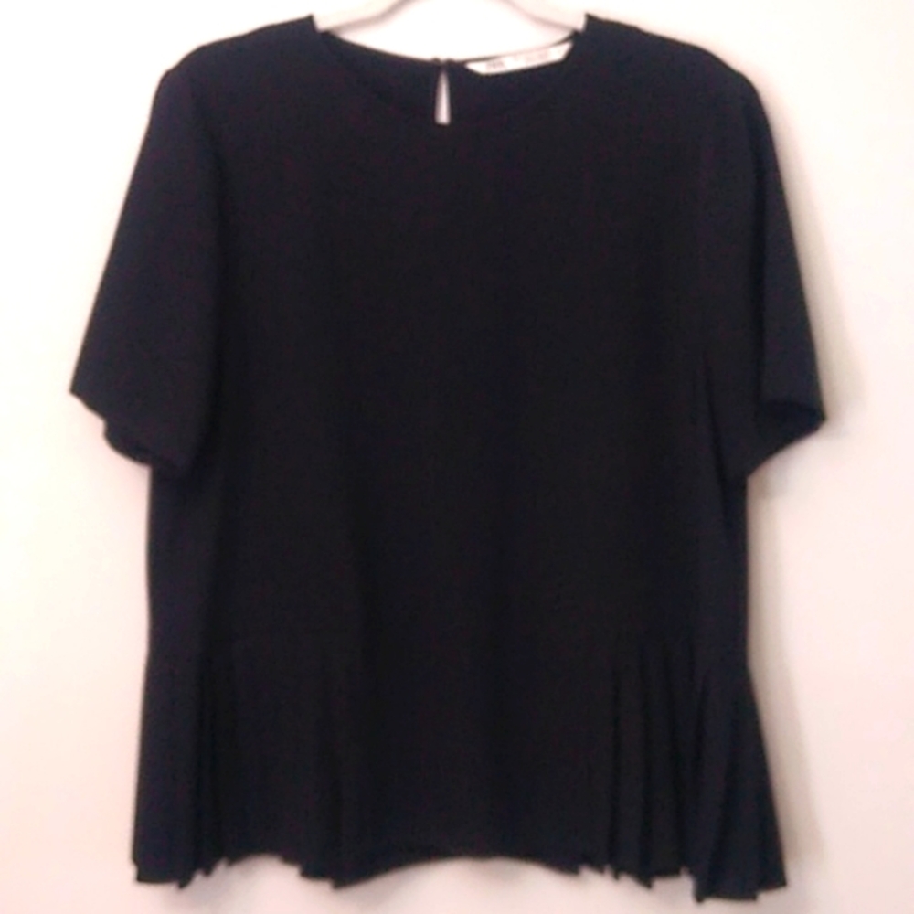 🎉HP🎉Zara Side-Pleated Peplum Hem Short Sleeve Blouse Top, Size L